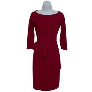 Chiara Boni La Petite Robe Peplum Dress 42 US 6 Red Short Hem Stretch Party